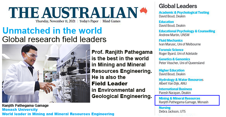 The Australian recognizes research expertise of Prof. Ranjith PG